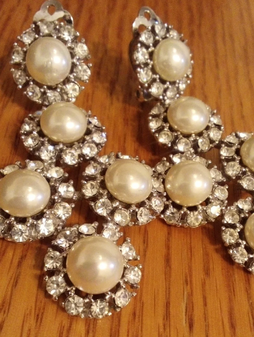 Pearl and Crystal Drop Clip On Earrings - White